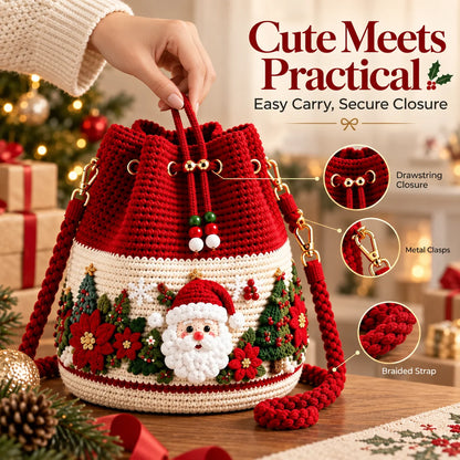 🎄Festive Crochet Bucket Bag – Carry the Magic of Christmas Wherever You Go!