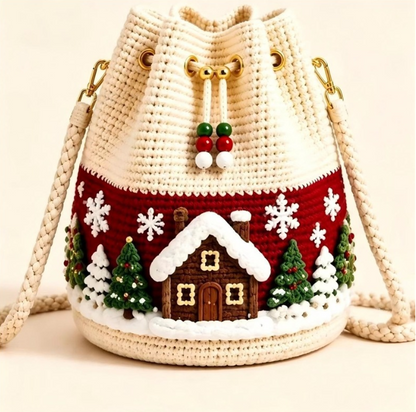 🎄Festive Crochet Bucket Bag – Carry the Magic of Christmas Wherever You Go!