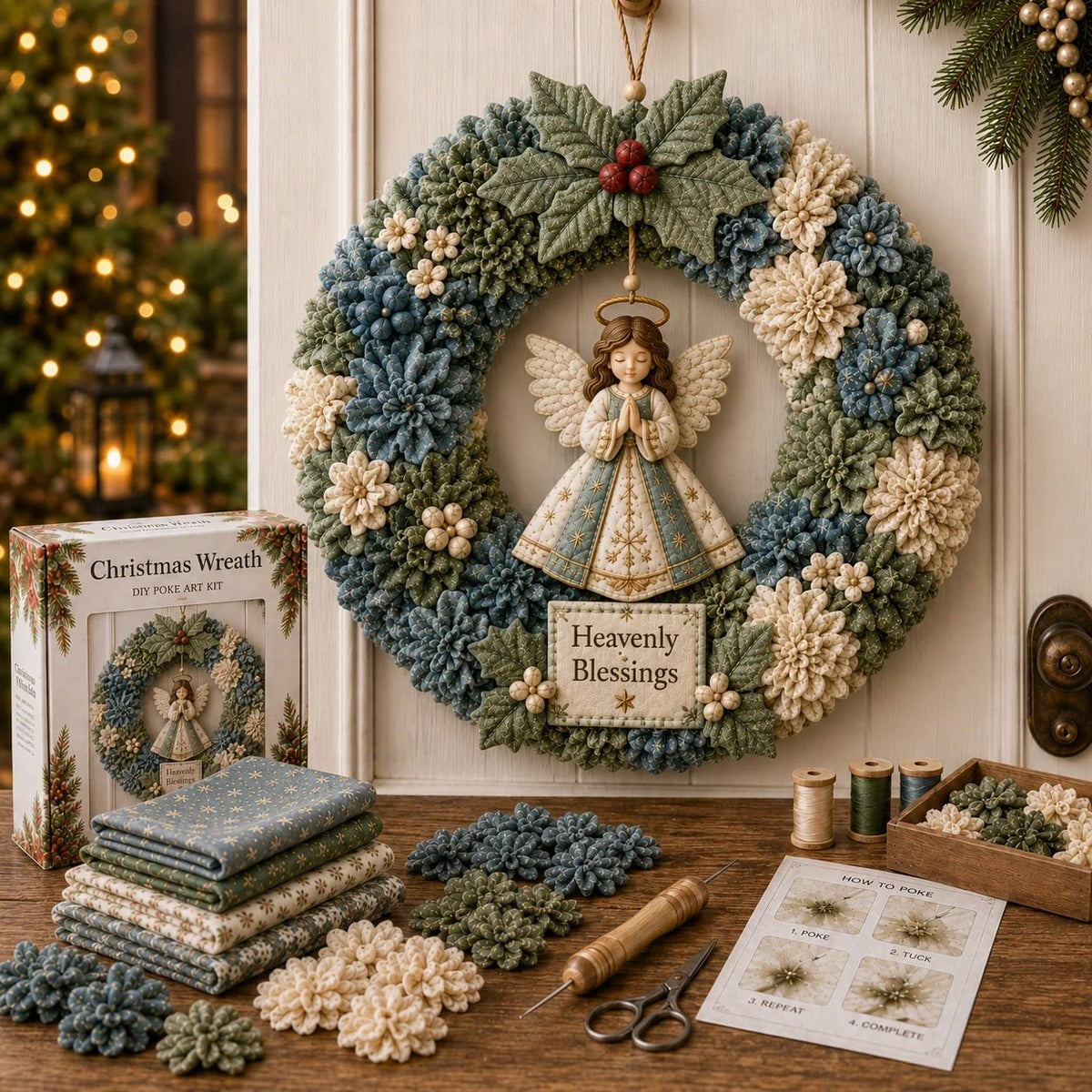 Heavenly Blessings Angel 3D fabric poke wreath from the Faith Collection with DIY kit contents
