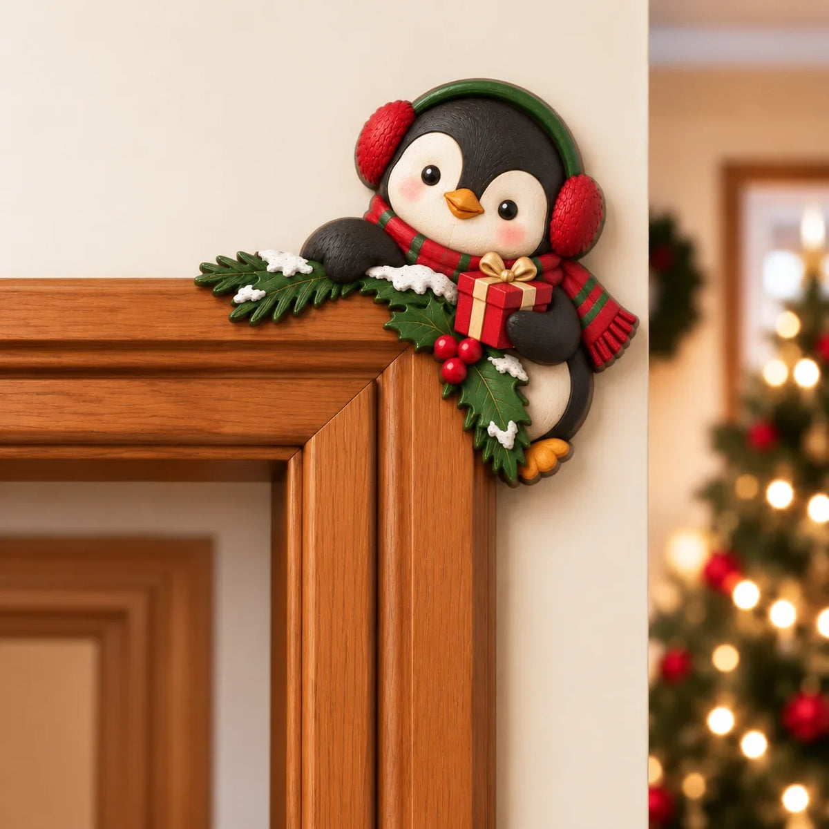 🎄 Lifelike 3D Visual Illusion Christmas Peekaboo Door Frame Decor | Create a Magical Holiday Entrance