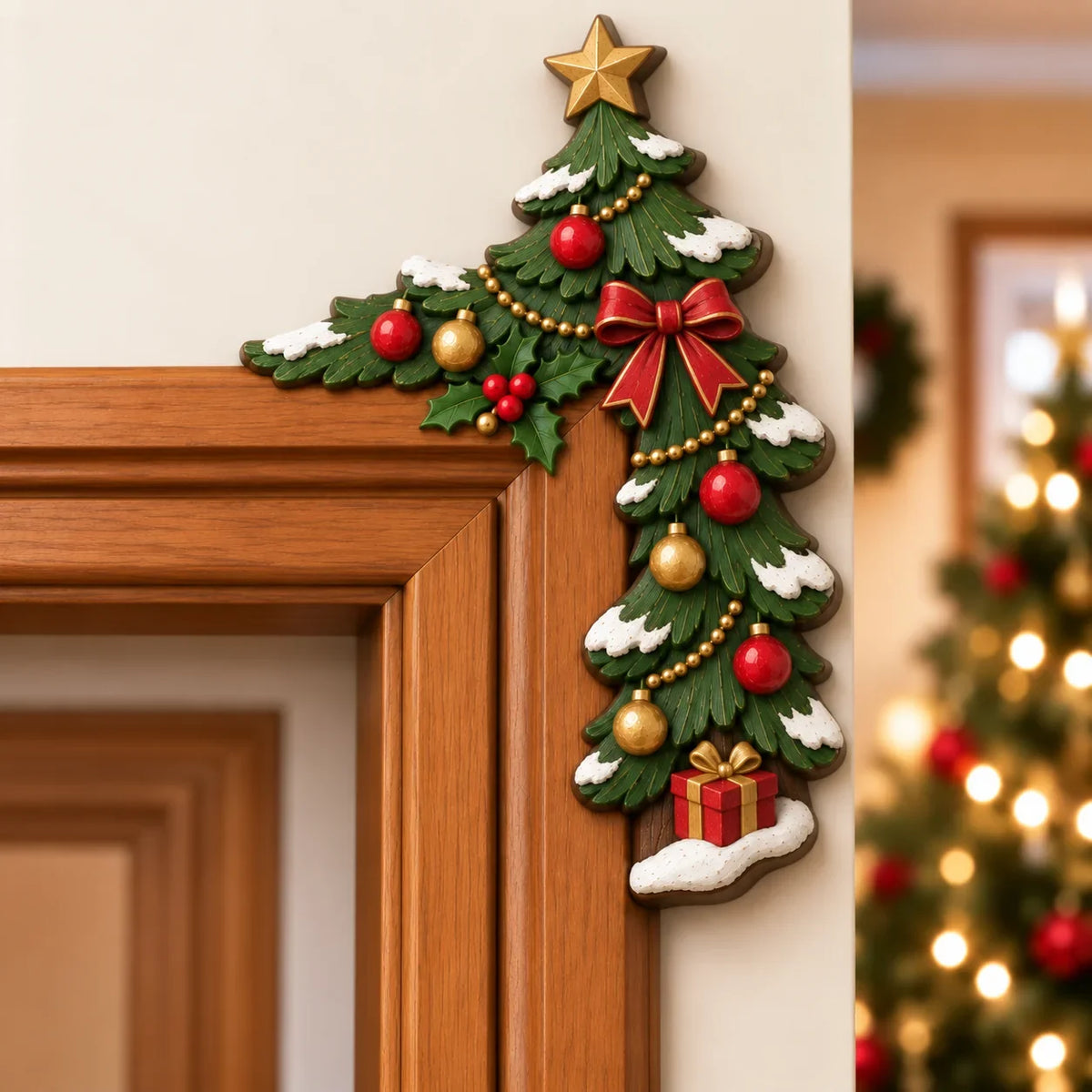 🎄 Lifelike 3D Visual Illusion Christmas Peekaboo Door Frame Decor | Create a Magical Holiday Entrance