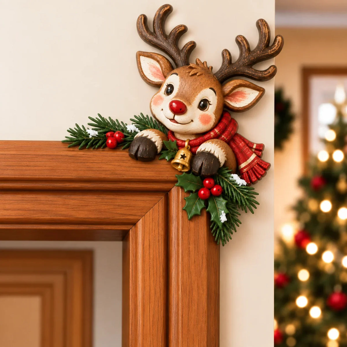 🎄 Lifelike 3D Visual Illusion Christmas Peekaboo Door Frame Decor | Create a Magical Holiday Entrance