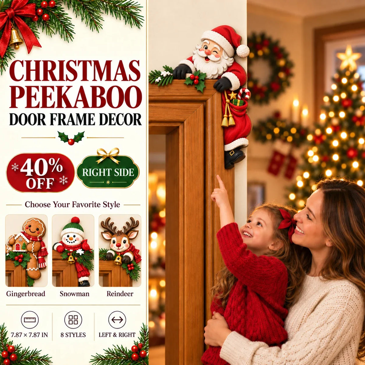 🎄 Lifelike 3D Visual Illusion Christmas Peekaboo Door Frame Decor | Create a Magical Holiday Entrance