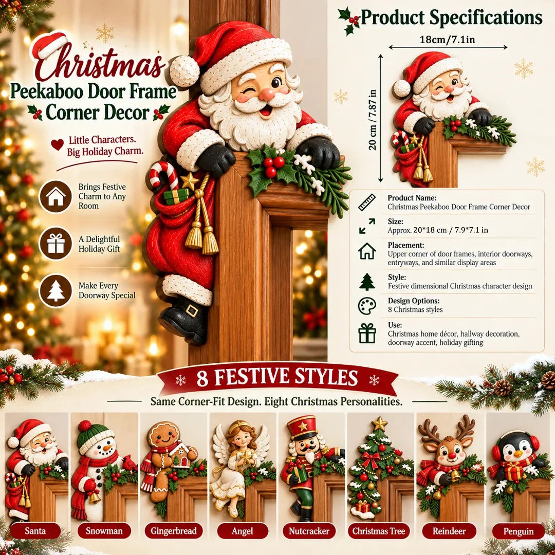 🎄 Lifelike 3D Visual Illusion Christmas Peekaboo Door Frame Decor | Create a Magical Holiday Entrance