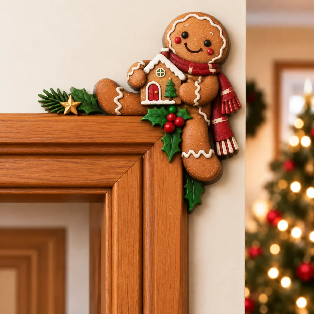 🎄 Lifelike 3D Visual Illusion Christmas Peekaboo Door Frame Decor | Create a Magical Holiday Entrance