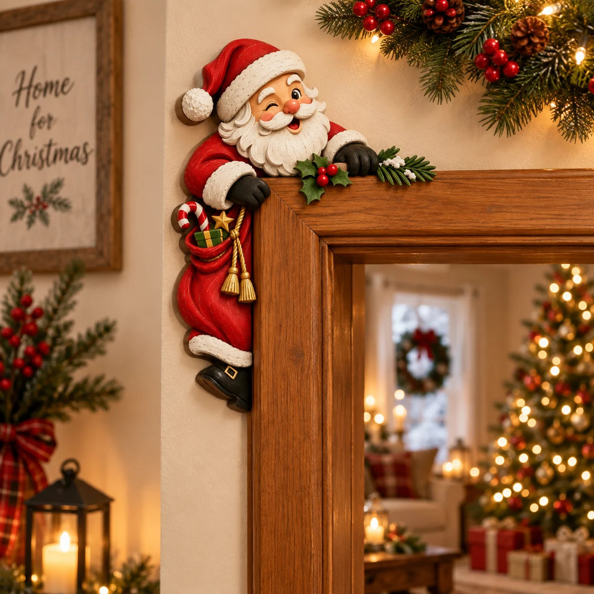 🎄 Lifelike 3D Visual Illusion Christmas Peekaboo Door Frame Decor | Create a Magical Holiday Entrance