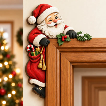 🎄 Lifelike 3D Visual Illusion Christmas Peekaboo Door Frame Decor | Create a Magical Holiday Entrance