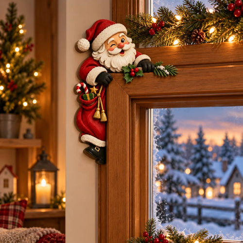 🎄 Lifelike 3D Visual Illusion Christmas Peekaboo Door Frame Decor | Create a Magical Holiday Entrance