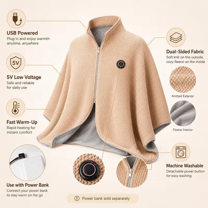 ✨🔥Wearable Heated Blanket Shawl | Portable USB-Powered Warmth for Home, Work & Outdoors