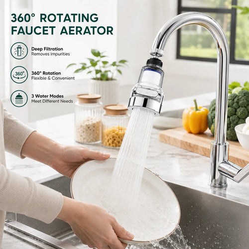 🚰 3-Mode 360° Rotating Faucet Aerator – Splash-Reducing Kitchen Sink Attachment