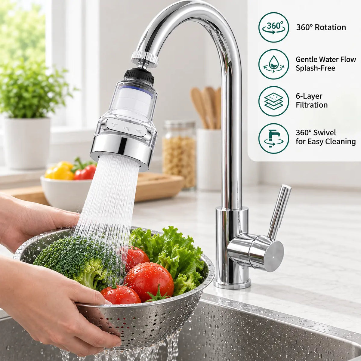 🚰 3-Mode 360° Rotating Faucet Aerator – Splash-Reducing Kitchen Sink Attachment
