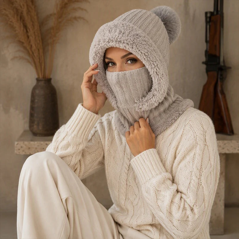 Women's 3-in-1 Winter Knit Hat – Warm Beanie, Scarf & Face Cover