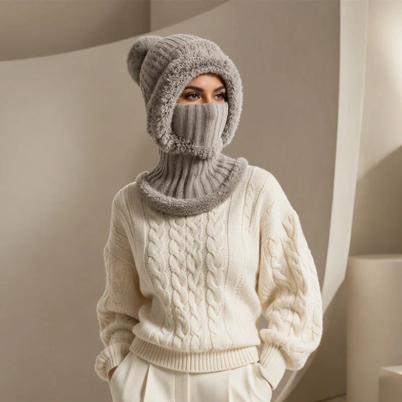 Women's 3-in-1 Winter Knit Hat – Warm Beanie, Scarf & Face Cover