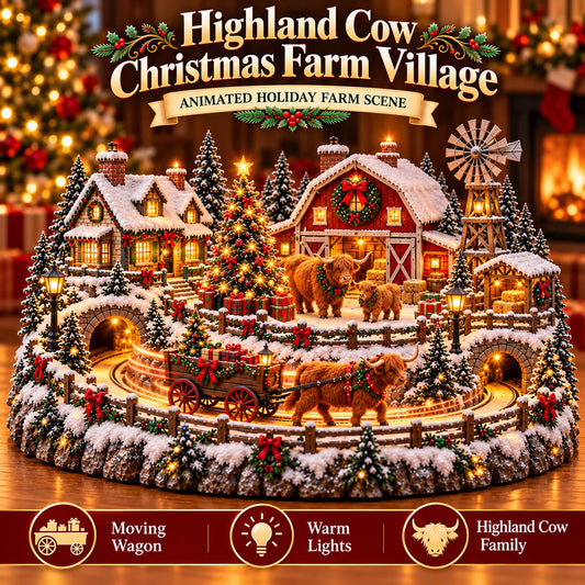 🐮 Highland Cow Christmas Farm Village – Animated Holiday Scene