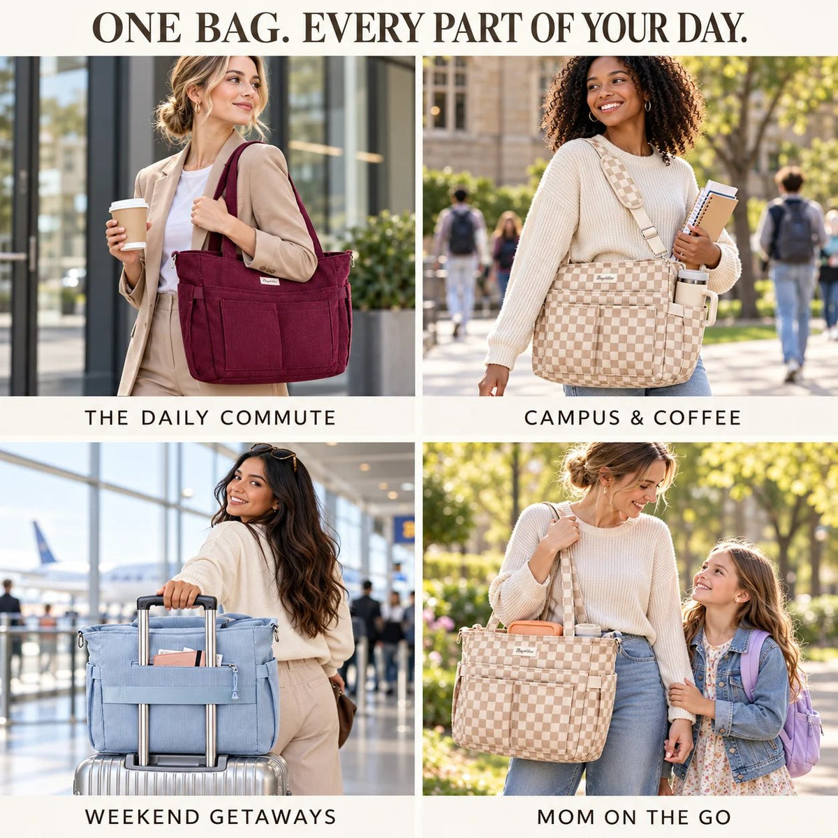 🎒✨Large Corduroy Tote Bag for Women – Multi-Pocket Laptop & Work Bag
