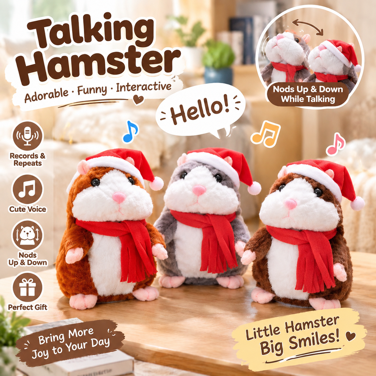 🐹 Last Day Special Price £15！✨Talking Hamster Plush – repeats whatever you say, auto head-shaking, hilarious fun for kids & adults.🎁