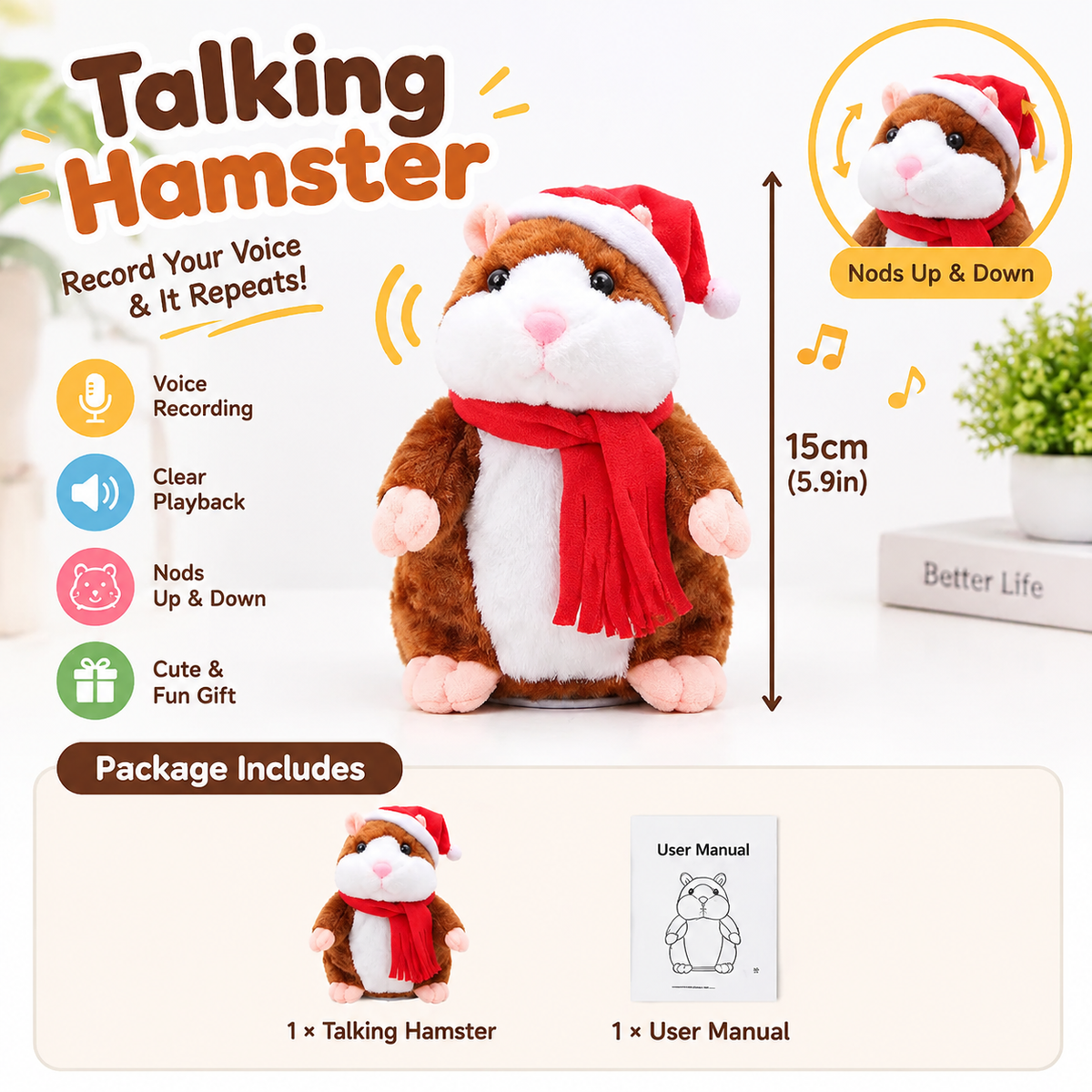 🐹 Last Day Special Price £15！✨Talking Hamster Plush – repeats whatever you say, auto head-shaking, hilarious fun for kids & adults.🎁