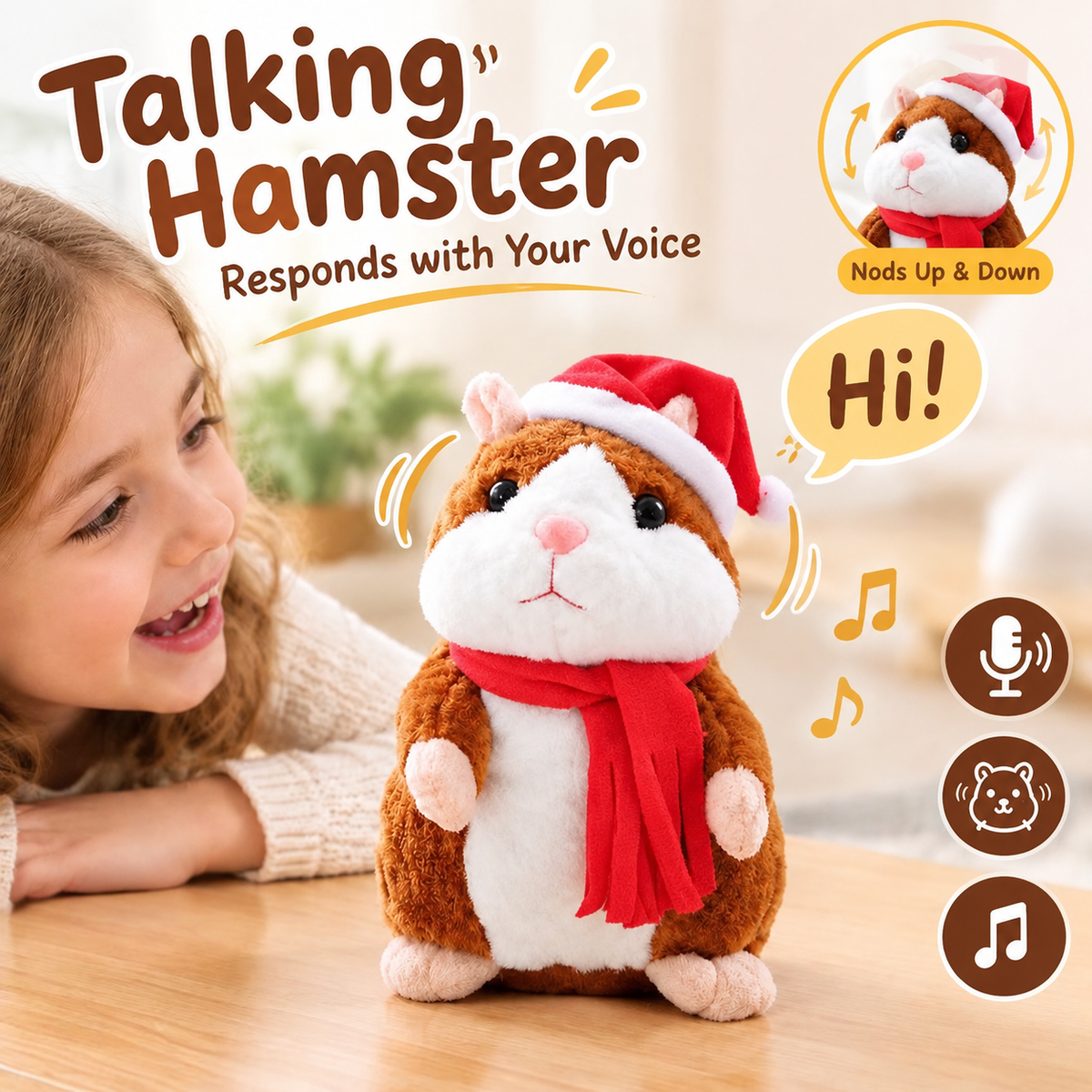 🐹 Last Day Special Price £15！✨Talking Hamster Plush – repeats whatever you say, auto head-shaking, hilarious fun for kids & adults.🎁