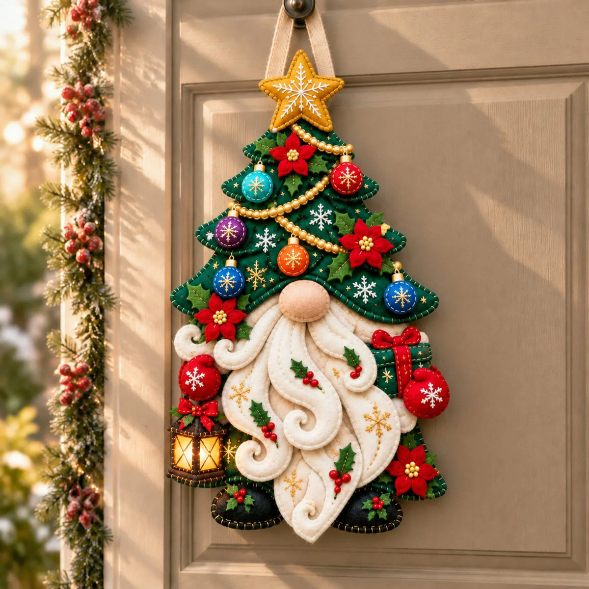 Wooden Christmas Gnome Door Hanger With Felt-like Texture 🎄 Santa Gnome Wall Hanging, Xmas Front Door Ornament, Holiday Home Decor & Gift