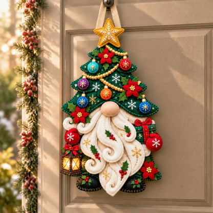 Wooden Christmas Gnome Door Hanger With Felt-like Texture 🎄 Santa Gnome Wall Hanging, Xmas Front Door Ornament, Holiday Home Decor & Gift
