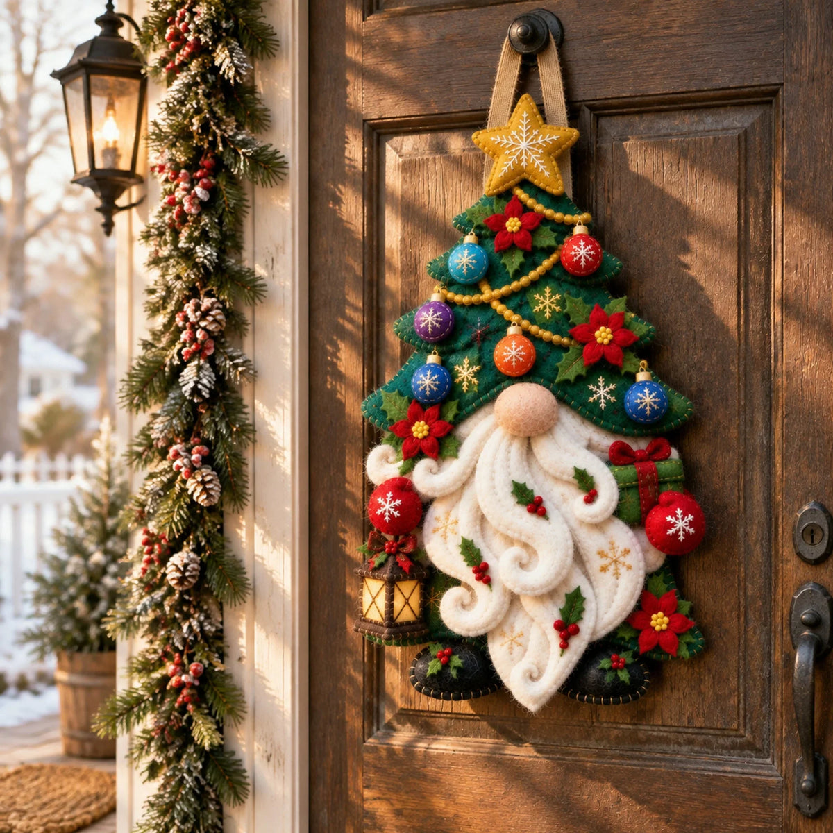 Wooden Christmas Gnome Door Hanger With Felt-like Texture 🎄 Santa Gnome Wall Hanging, Xmas Front Door Ornament, Holiday Home Decor & Gift