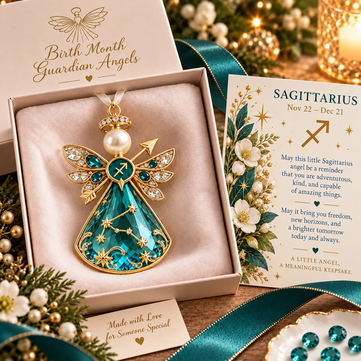 💎👼Christmas Zodiac Birthstone Guardian Angel Card