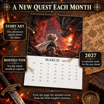 🐱 2027 Knight Cat vs. The Dragon Wall Calendar | 12 Fantasy Scenes