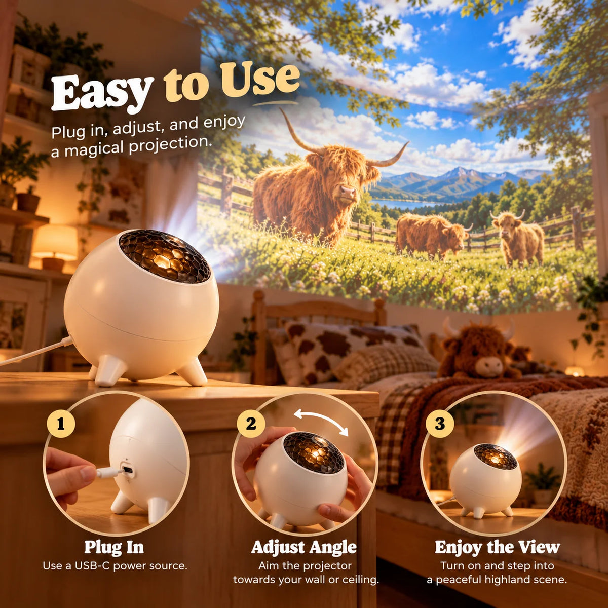 ✨ HOT SALE 49% OFF✨🐮Highland Cow Projection Lamp | Home Decor & Gifts for Creating a Cozy Atmosphere