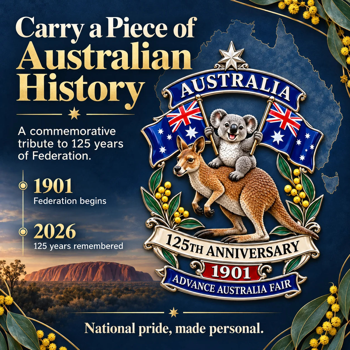 ⏳ Last Day 49% OFF – 🇦🇺 Australia 125th Anniversary 3D Metal Badge | 🖤 Waterproof • No Fade • No Rust • Adhesive & Magnetic 2-in-1 🚗