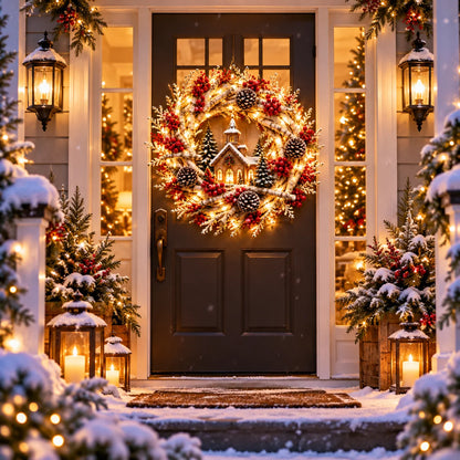 🔥 LAST DAY 49% OFF | Snowy Birch Cardinal Wreath – Lighted Christmas Door Decor ❤️