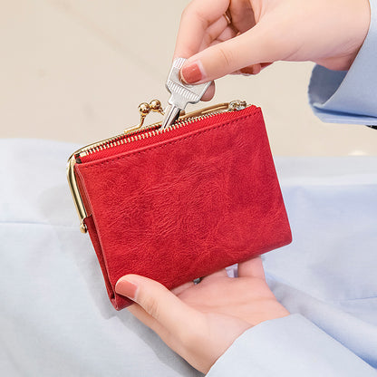 Xiangyin Leather Short Wallet for Women 2026 New Model Clip Coin Purse Retro Multifunctional Folding Wallet Card Holder for Women