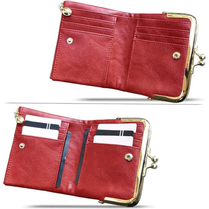 Xiangyin Leather Short Wallet for Women 2026 New Model Clip Coin Purse Retro Multifunctional Folding Wallet Card Holder for Women