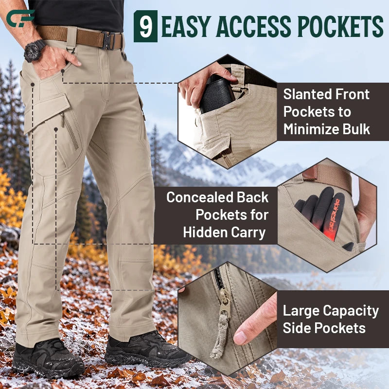 Men's 9-Pocket Straight Fit Tactical Waterproof Pants