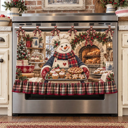 🎅🍪 Santa’s Christmas Bakery Oven Curtain – Cozy Plaid Holiday Kitchen Decor