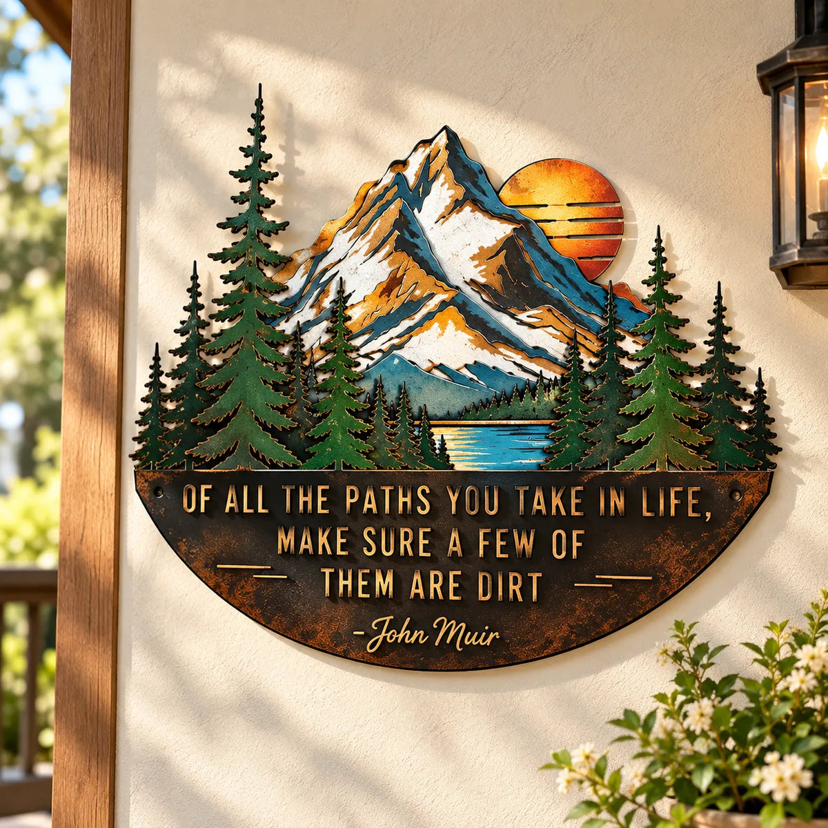 John Muir Quote Mountain and Pine Trees Wall Metal Art