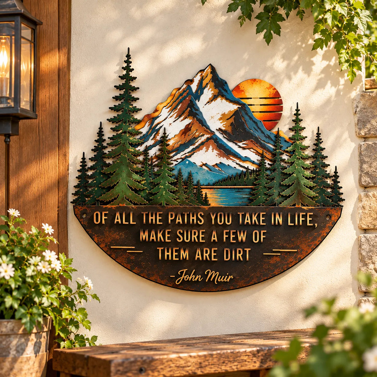 John Muir Quote Mountain and Pine Trees Wall Metal Art