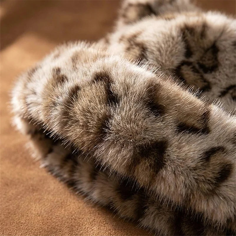 Leopard Print Plush Cat Ear Hat
