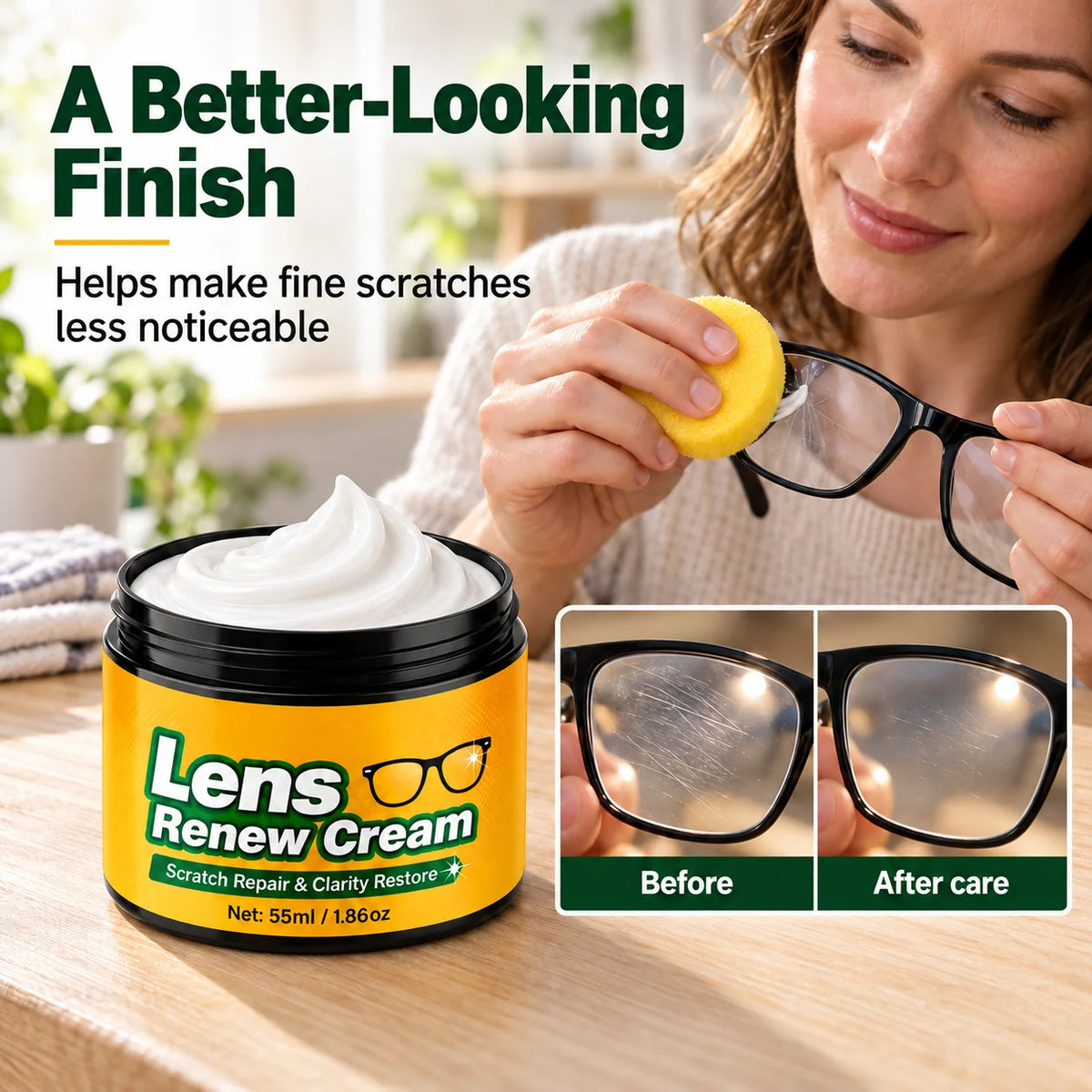 Lens Scratch Repair Cream Set with Sponge for Glasses Goggles Face Shields and Helmet Visors