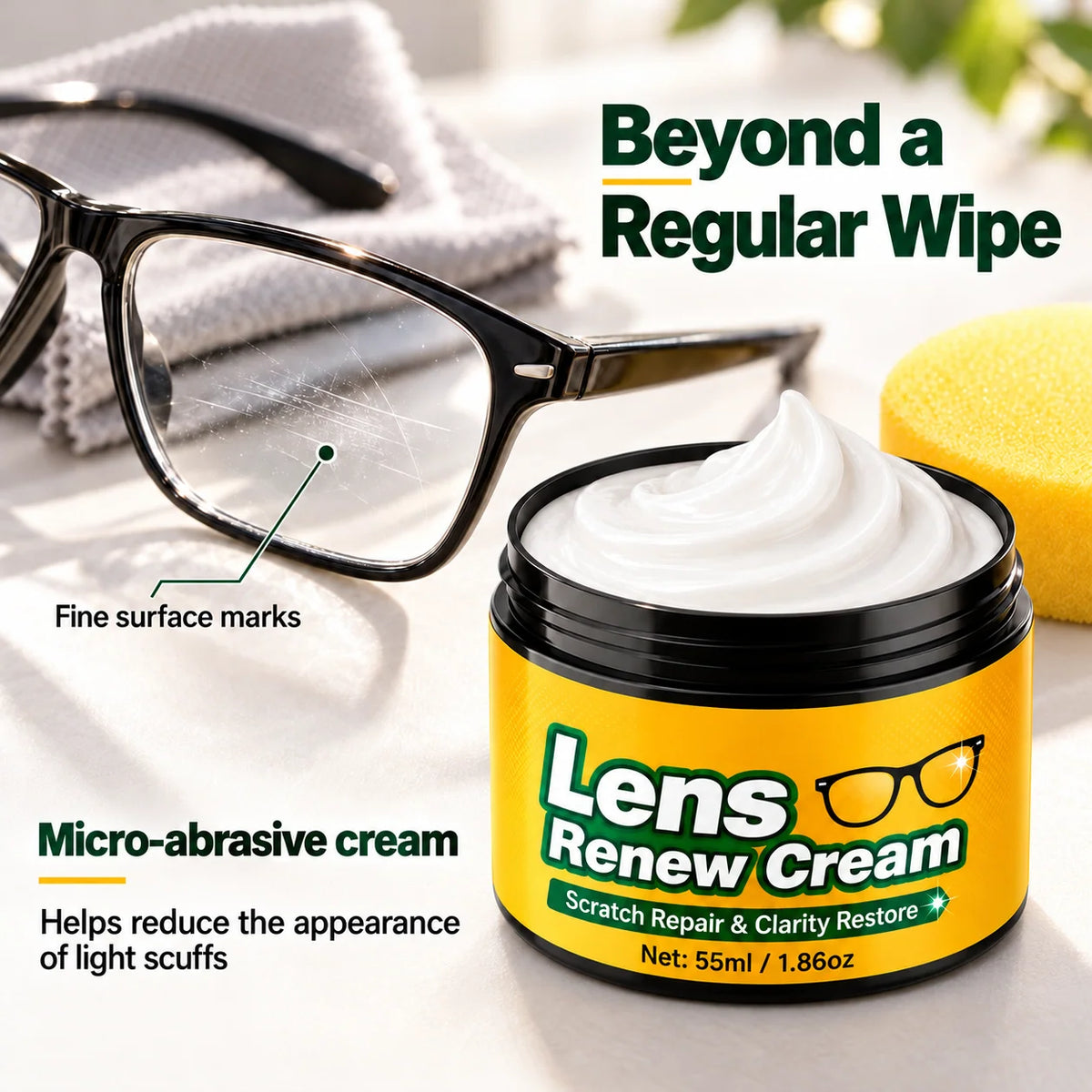 Lens Scratch Repair Cream Set with Sponge for Glasses Goggles Face Shields and Helmet Visors