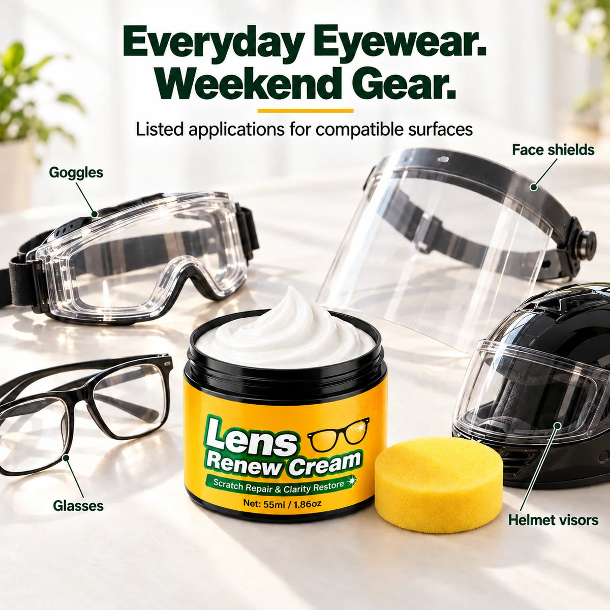 Lens Scratch Repair Cream Set with Sponge for Glasses Goggles Face Shields and Helmet Visors