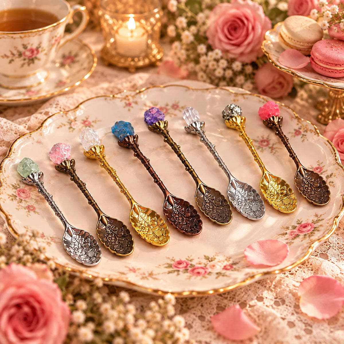 Vintage Crystal-Topped Floral Spoon ✨ | Romantic Coffee & Tea Accessory