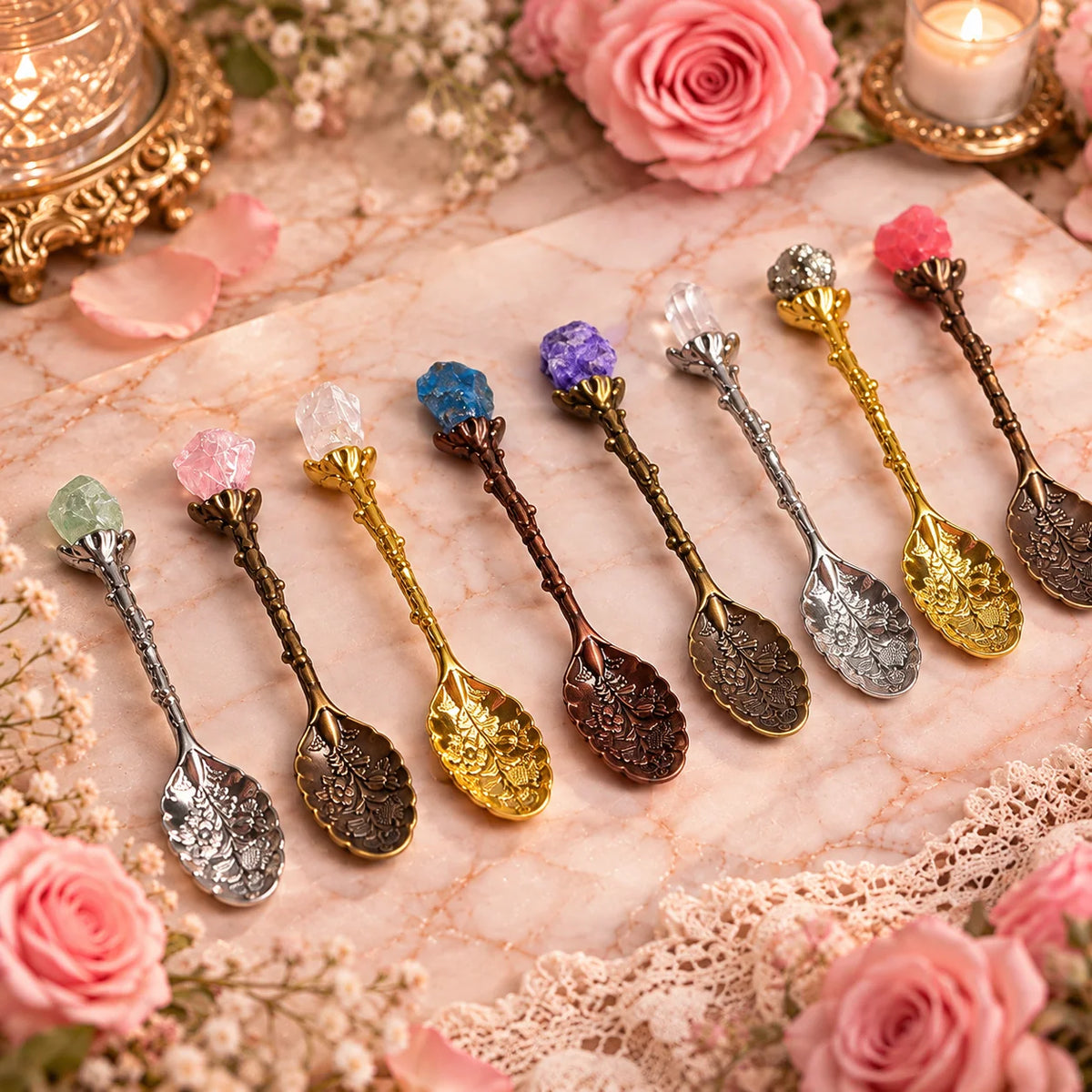 Vintage Crystal-Topped Floral Spoon ✨ | Romantic Coffee & Tea Accessory
