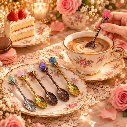 Vintage Crystal-Topped Floral Spoon ✨ | Romantic Coffee & Tea Accessory
