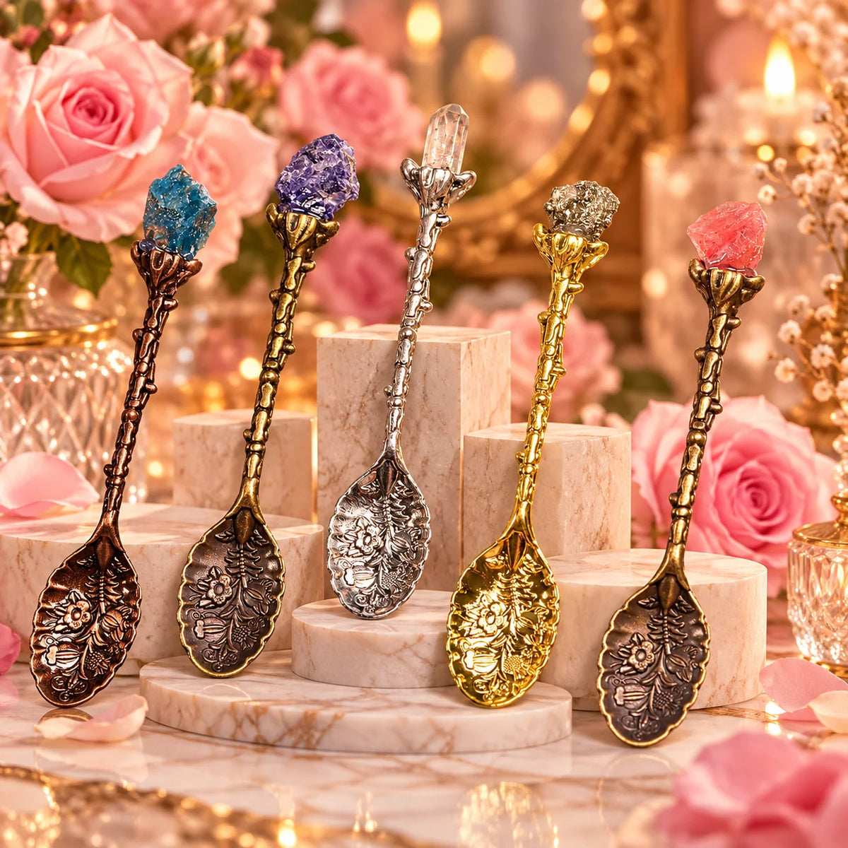 Vintage Crystal-Topped Floral Spoon ✨ | Romantic Coffee & Tea Accessory