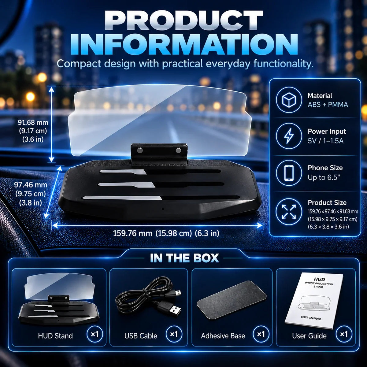 🚗 【Smart In-Car HUD Co-Pilot】Works on Sedans, SUVs, Pickups, RVs, and More!