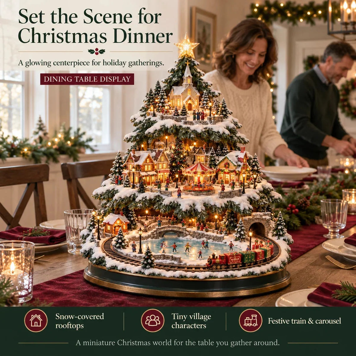🔥 LAST DAY 33% OFF 🔥 🎄 Lighted Christmas Village Tree – Train, Carousel & Magical Holiday Glow ✨