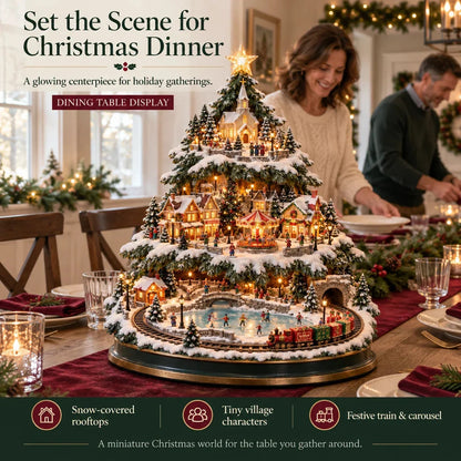 🔥 LAST DAY 33% OFF 🔥 🎄 Lighted Christmas Village Tree – Train, Carousel & Magical Holiday Glow ✨