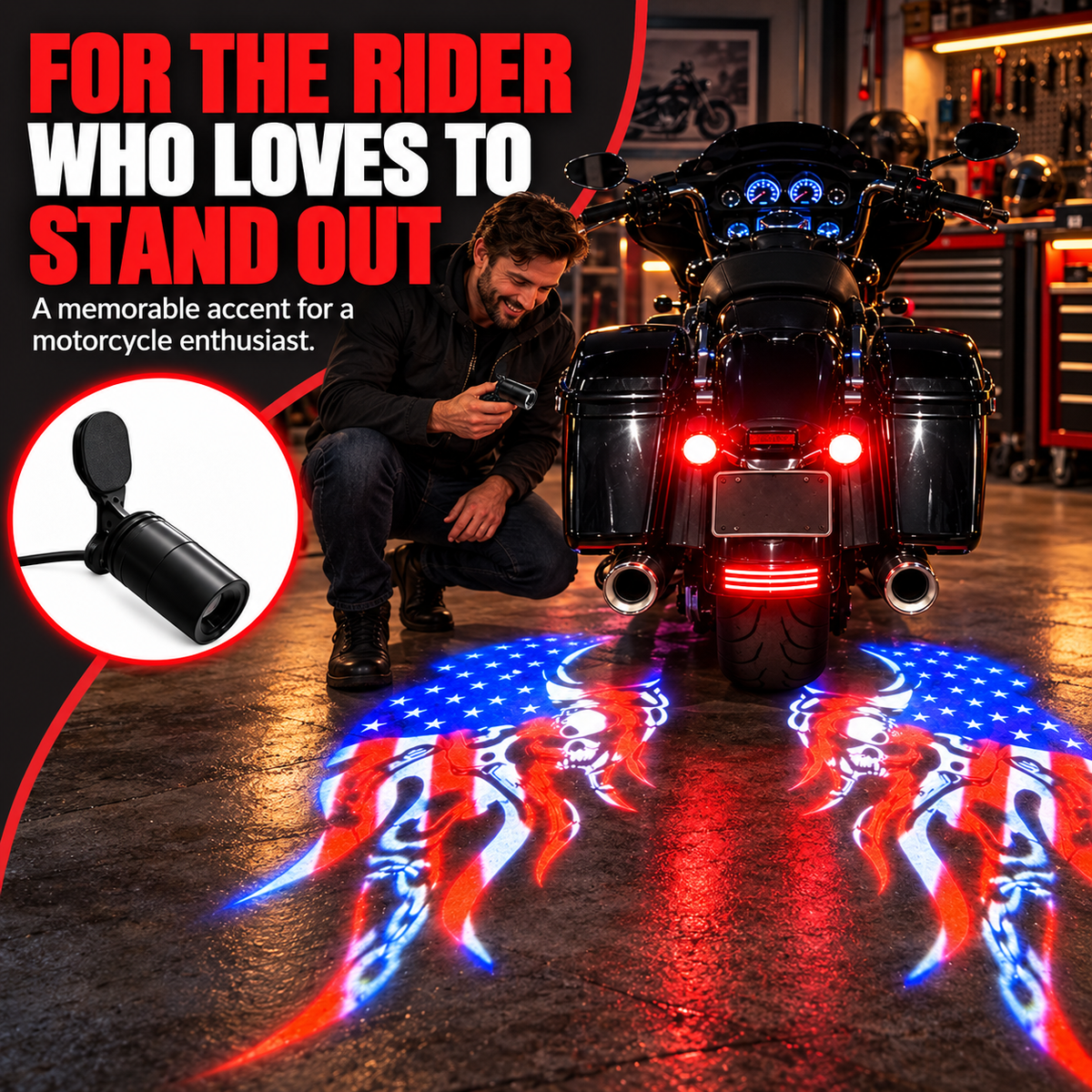 🏍️Patriotic Eagle Motorcycle Ground Projection Lamp 🇺🇸