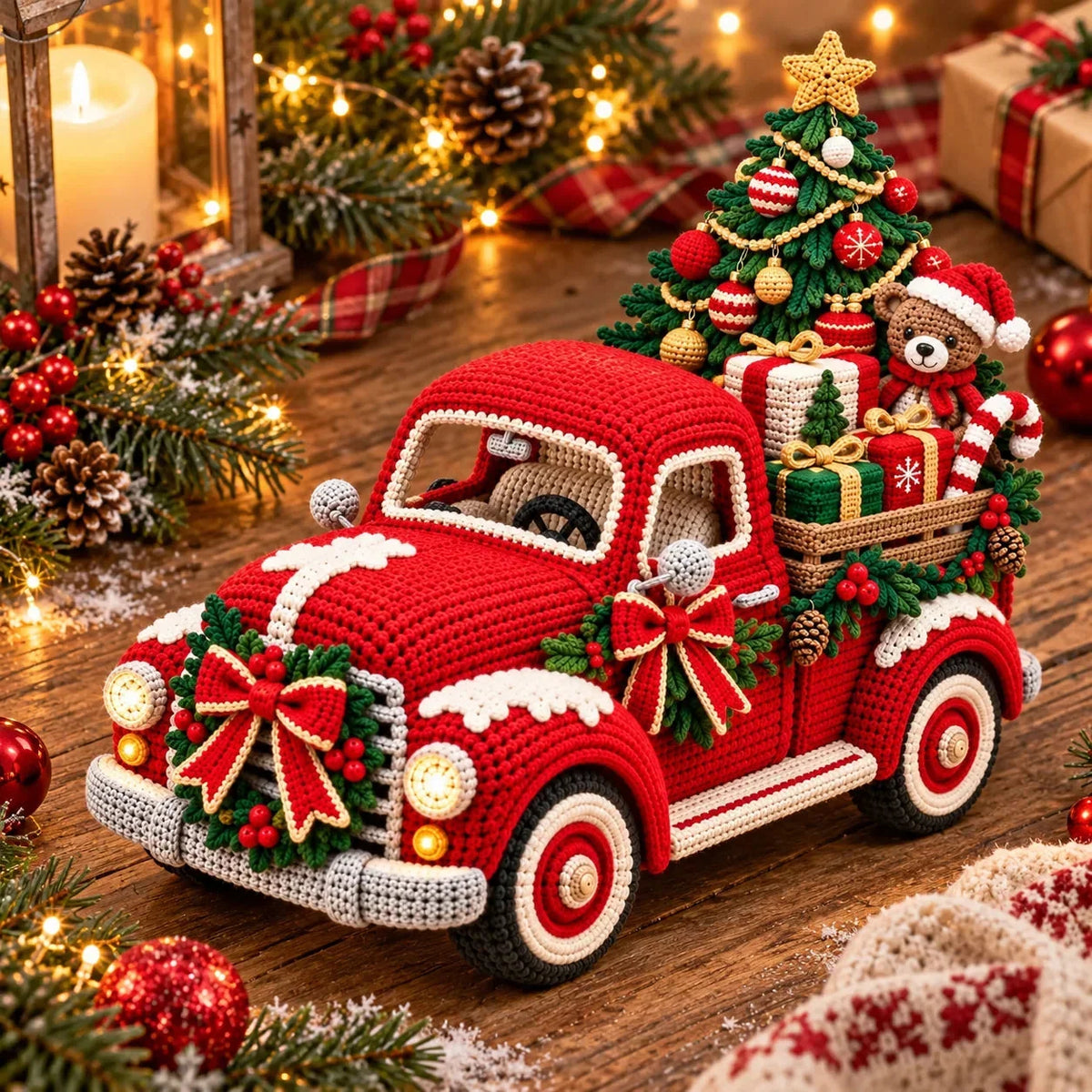 🎄🧶 Vintage Christmas Truck Crochet Pattern (Digital PDF) 🛻🎁 | Red Pickup Amigurumi, Tree, Teddy Bear & Holiday DIY ✨