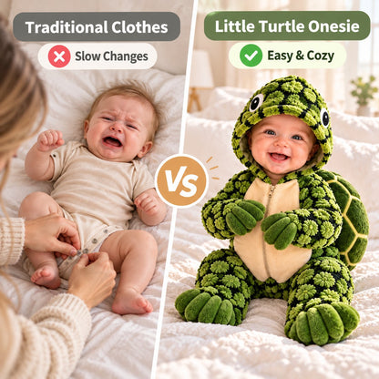 🐢 小海龟毛绒3D背壳婴儿连体衣 – 可爱连帽保暖连体爬服
